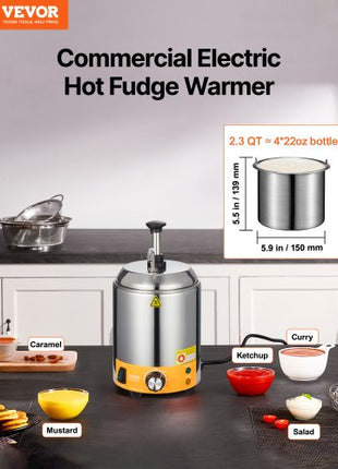 Electric Cheese Dispenser with Pump, 2.4L Commercial Hot Fudge Warmer, Stainless Steel Pump Dispenser, 86-230? Temp Adjustable Nacho Cheese Sauce Warmer, for Hot Fudge Cheese Caramel