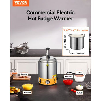 Electric Cheese Dispenser with Pump, 2.4L Commercial Hot Fudge Warmer, Stainless Steel Pump Dispenser, 86-230? Temp Adjustable Nacho Cheese Sauce Warmer, for Hot Fudge Cheese Caramel