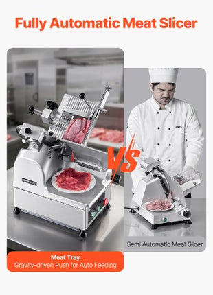 Automatic Meat Slicer, 180W + 370W Deli Slicer with a 12 inch Premium 65Mn Blade, 0-0.3 inch Adjustable Thickness, Electric Food Slicer Machine for Meat, Vegetables, Hard Bread, and Cheese
