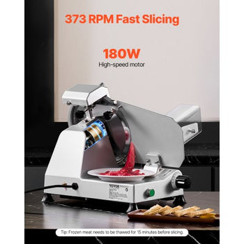 Commercial Meat Slicer, 10 inch Electric Deli Food Slicer, 180W Meat Cutter with a Premium 65Mn Blade, 0-0.4 inch Adjustable Thickness, Food Slicer Machine for Meat Vegetables Hard Bread Cheese