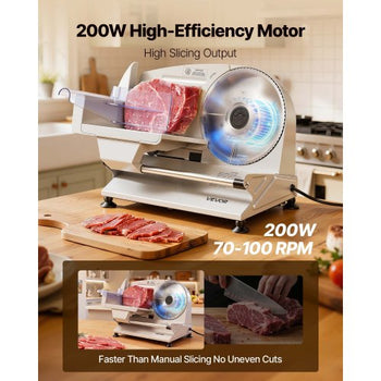 Meat Slicer, 7.5" Electric Deli Slicer with 2 SUS420 Blades & 0-0.6" Adjustable Thickness, 200W Home Food-Slicer for Frozen Meat, Ham, Baguett, Steak, UL Approved
