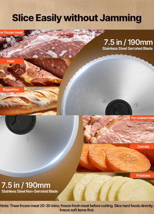 Meat Slicer, 7.5" Electric Deli Slicer with 2 SUS420 Blades & 0-0.6" Adjustable Thickness, 200W Home Food-Slicer for Frozen Meat, Ham, Baguett, Steak, UL Approved