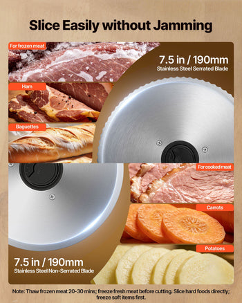 Meat Slicer, 7.5" Electric Deli Slicer with 2 SUS420 Blades & 0-0.6" Adjustable Thickness, 200W Home Food-Slicer for Frozen Meat, Ham, Baguett, Steak, UL Approved