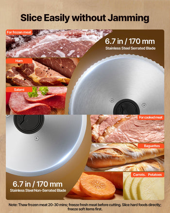 Meat Slicer, 6.7 inch 150W Electric Deli Slicer Machine with two SUS420 Blades,  0-0.6 inch Adjustable Thickness, ETL Certified Home Food-Slicer for Meat, Ham, Baguett, Steak, ETL Approved