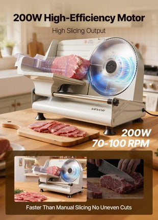 Meat Slicer, 8.6" Electric Deli Slicer with 2 SUS420 Blades & 0-0.6" Adjustable Thickness, Dual Security Lock, 200W Home Food-Slicer for Frozen Meat, Ham, Baguett, Steak, ETL Approved