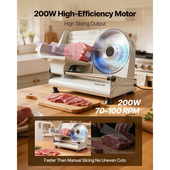 Meat Slicer, 8.6" Electric Deli Slicer with 2 SUS420 Blades & 0-0.6" Adjustable Thickness, Dual Security Lock, 200W Home Food-Slicer for Frozen Meat, Ham, Baguett, Steak, ETL Approved