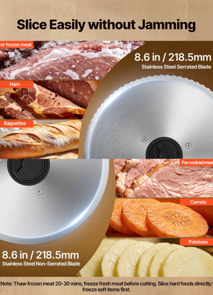 Meat Slicer, 8.6" Electric Deli Slicer with 2 SUS420 Blades & 0-0.6" Adjustable Thickness, Dual Security Lock, 200W Home Food-Slicer for Frozen Meat, Ham, Baguett, Steak, ETL Approved
