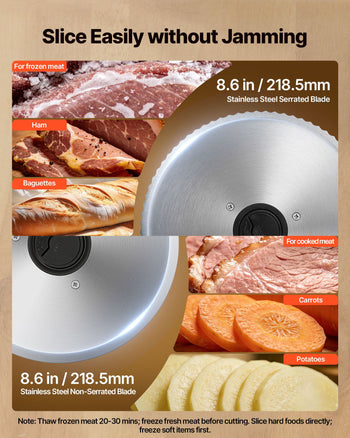 Meat Slicer, 8.6" Electric Deli Slicer with 2 SUS420 Blades & 0-0.6" Adjustable Thickness, Dual Security Lock, 200W Home Food-Slicer for Frozen Meat, Ham, Baguett, Steak, ETL Approved