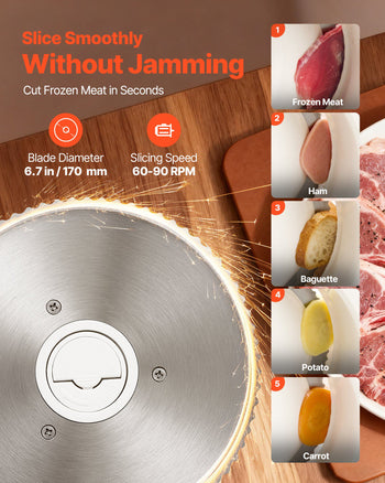 Meat Slicer, 6.7" Foldable Electric Cutter with Dual Security Lock, 0-0.59" Adjustable Thickness, Easy to Clean, 180W Home Food-Slicer for Frozen Meat, Ham, Baguett, Steak