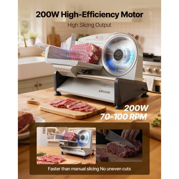 Meat Slicer, 7.5 inch 200W Electric Deli Slicer Machine with  SUS420 Blade, 0-0.6 inch Adjustable Thickness, ETL Certified Home Food-Slicer for Meat, Ham, Baguett, Steak, ETL Approved