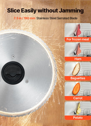Meat Slicer, 7.5 inch 200W Electric Deli Slicer Machine with  SUS420 Blade, 0-0.6 inch Adjustable Thickness, ETL Certified Home Food-Slicer for Meat, Ham, Baguett, Steak, ETL Approved