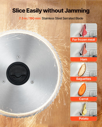 Meat Slicer, 7.5 inch 200W Electric Deli Slicer Machine with  SUS420 Blade, 0-0.6 inch Adjustable Thickness, ETL Certified Home Food-Slicer for Meat, Ham, Baguett, Steak, ETL Approved