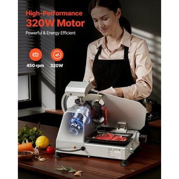 Commercial Meat Slicer, 10 inch Electric Deli Slicer Machine, 320W Food-Slicer with SUS420 Blade, 0-0.4 inch Adjustable Thickness, for Frozen Meat, Ham, Baguett, Steak