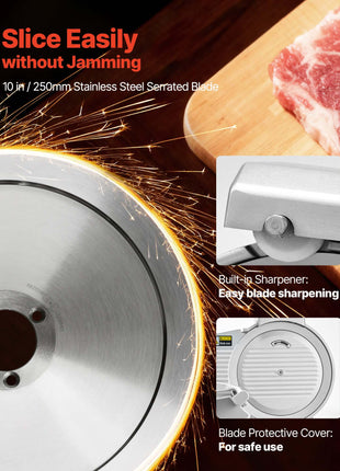 Commercial Meat Slicer, 10 inch Electric Deli Slicer Machine, 320W Food-Slicer with SUS420 Blade, 0-0.4 inch Adjustable Thickness, for Frozen Meat, Ham, Baguett, Steak