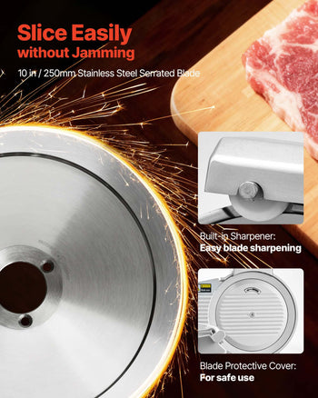 Commercial Meat Slicer, 10 inch Electric Deli Slicer Machine, 320W Food-Slicer with SUS420 Blade, 0-0.4 inch Adjustable Thickness, for Frozen Meat, Ham, Baguett, Steak