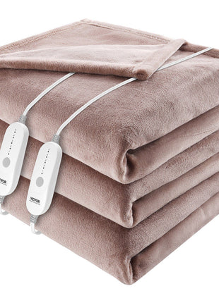 Cozy taupe electric blanket set with dual controllers, soft plush material for ultimate warmth and comfort.