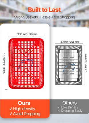 Shopping Baskets, 20 PCS, 21L Stackable PE Plastic Grocery Baskets with Handles, Dense Mesh Structure, Holds up to 20 lbs, Portable for Grocery, Retail, Stores, Supermarket, Home Use, Red