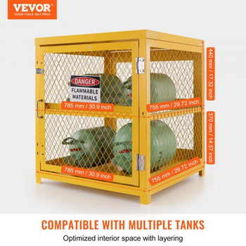 Horizontal Cylinder Storage Cabinet, 4 x 33 lbs Cylinder Capacity, 31.02x30.04x35 inch Propane Storage Cage, Gas Cylinder Cabinet, Yellow Powder Coat Finish, for Freon, Gases, Oxygen, Nitrogen