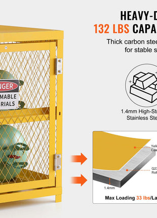 Horizontal Cylinder Storage Cabinet, 4 x 33 lbs Cylinder Capacity, 31.02x30.04x35 inch Propane Storage Cage, Gas Cylinder Cabinet, Yellow Powder Coat Finish, for Freon, Gases, Oxygen, Nitrogen