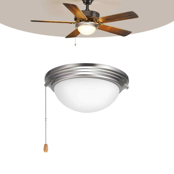 Ceiling Fan Light Kit, 750lm 3000K Fan Light Kit with Pull Chain, 2 LED Bulbs, Modern Replacement Fixture for Living Room, Dining Room, Bedroom, Frosted Milk Glass Shade Brushed Nickel Finish