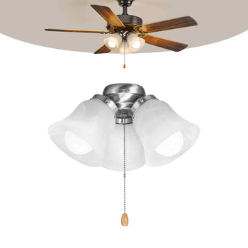 Ceiling Fan Light Kit, Three-Light 3000K 750lm Fan Light Kit with Pull Chain, Replacement Fixture for Living Room, Bedroom, Dining Room, Home Decor, Cloud White Glass & Brushed Nickel Finish