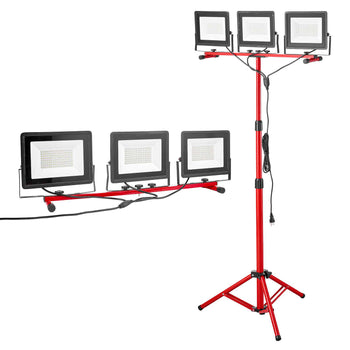 LED Work Light with Stand, 21000 Lumens, Three-Head Portable Camping Light with Individual Switch, Tripod Stand, 10.83 ft Power Cord, for Indoor Outdoor Job Site Construction, IP65 Waterproof