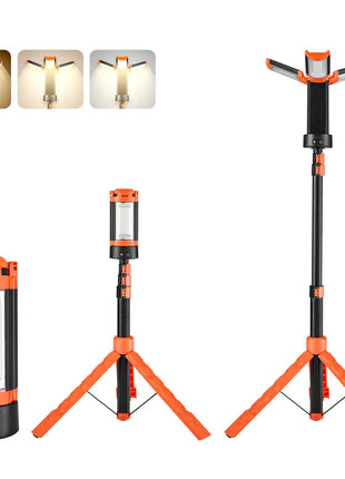 LED Work Light with Stand, 8Ah, Rechargeable Cordless Camping Light, with 3 Lamp Heads, Detachable Tripod Stand, 2200 Lumens 3000K-6500K Dimmable, Portable Construction Lighting for Job Site