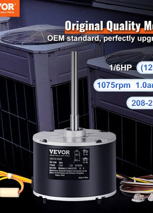Condenser Fan Motor OGD1016, 1/6 HP 208-230V Condenser Fan Motor 1075RPM, OEM Standard Upgraded Replacement Condenser Motor Reversible Rotating, Explosion-proof CBB65 5?F/370V Capacitor