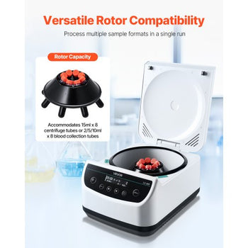 Centrifuge Machine, 100-1900xg RCF Electric Laboratory Centrifuge Machine with 1 Rotor for 2/5/10/15ml Tube Capacity, Low Speed 500-4000rpm with Timer, Widely Used in Various Experiments