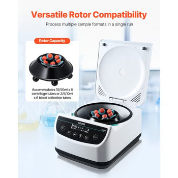 Centrifuge Machine, 100-2100xg RCF Electric Laboratory Centrifuge Machine with 1 Rotor for 2/5/10/15/50ml Tube Capacity, Low Speed 500-4000rpm with Timer, Widely Used in Various Experiments