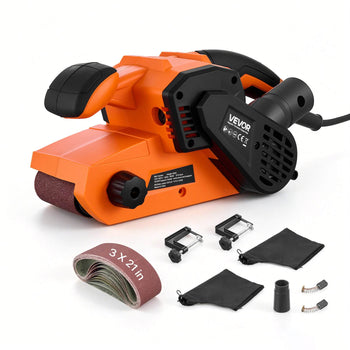 7A Belt Sander 3" x 21" Woodworking Belt Sander 6 Speeds 630-1200 FPM, 2-in-1 Handheld & Benchtop Sanding Machine with 2 Dust Bags, 10PCS Sanding Belts & 2 Clamps for Woodworking Projects