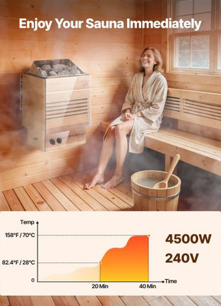 Sauna Heater, 4.5KW 240V Electric Sauna Stove, Dry Steam Bath Saunas Stove with Pre-Drilled Bracket, Fit 105 to 210 CU.FT Saunas Rooms, Steam Bath Stoves for Home, Commercial, Leisure Venues