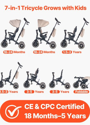 Toddler Tricycle & Stroller for 18 Months to 5 Year Old, 7-in-1 Kids Trike with Parent Push Handle, Canopy, Rotating Seat and Storage, Tricycle for Toddlers, Birthday Toy for Boys and Girls