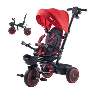 Toddler Tricycle & Stroller for 1-5 Year Old, 6-in-1 Kids Trike with Parent Push Handle, Canopy, Adjustable Seat and Storage, Tricycle for Toddlers, Birthday Toy for Boys and Girls, Red/Black