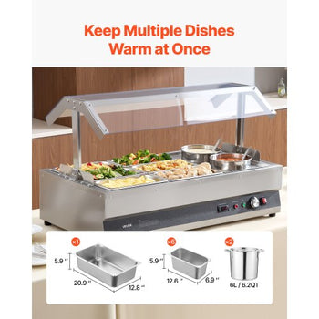 Electric Soup Warmer, Two 6.34QT Pots & Six 1/3 Pans, Stainless Steel Commercial Food Warmer with 86~185°F Adjustable Temp, 1500W Bain Marie with Cover, Soup Station for Restaurant, Buffet