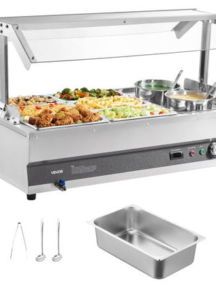 Electric Soup Warmer, Two 6.34QT Pots & Six 1/3 Pans, Stainless Steel Commercial Food Warmer with 86~185°F Adjustable Temp, 1500W Bain Marie with Cover, Soup Station for Restaurant, Buffet