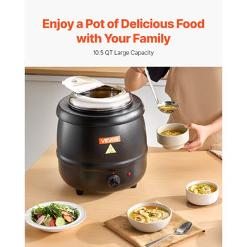 Electric Soup Warmer, 10QT Commercial Soup Kettle with 304 Stainless Steel Detachable Insert Pot, 95~176°F Adjustable Temperature, Soup Station for Restaurant and Big Family, Black
