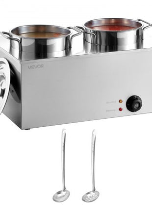 Electric Soup Warmer, Two 6.34QT Stainless Steel Round Pot with 86~185°F Adjustable Temp, 1200W Commercial Bain Marie Compatible with Pans, Soup Station for Restaurant, Buffet
