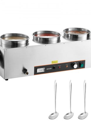 Electric Soup Warmer, Three 6.34QT Stainless Steel Round Pot with 86~185°F Adjustable Temp, 1500W Commercial Bain Marie with Anti-dry Burn and Reset Button, Soup Station for Restaurant, Buffet