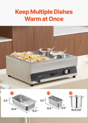 Electric Soup Warmer, Two 6.34QT Pots & Three 1/3 Pans, Stainless Steel Commercial Food Warmer with 86~185°F Adjustable Temp, 1500W Bain Marie, Soup Station for Restaurant, Buffet