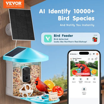 Smart Bird Feeder with Camera, 2K HD AI Identify 10000+ Bird Species, Solar-Powered Bird Watching Camera with Auto Capture & Instant Notify, Wireless Outdoor Gift for Bird Lover (3 Solar Panels)