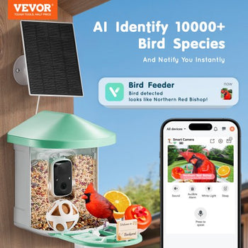 Smart Bird Feeder with Camera, 2K HD AI Identify 10,000+ Bird Species, Solar-Powered Bird Watching Camera with Auto Capture & Instant Notify, Wireless Outdoor Ideal Gift for Bird Lovers (Green)