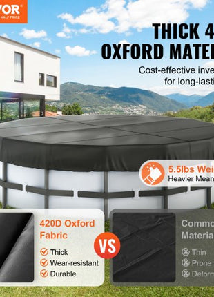 15 Ft Round Pool Cover, Solar Covers for Above Ground Pools, Safety Pool Cover with Drawstring Design, 420D Oxford Fabric Winter Pool Cover, Waterproof and Dustproof, Black