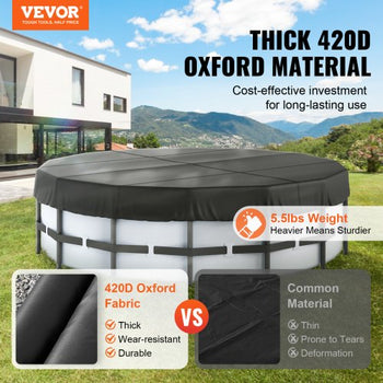 15 Ft Round Pool Cover, Solar Covers for Above Ground Pools, Safety Pool Cover with Drawstring Design, 420D Oxford Fabric Winter Pool Cover, Waterproof and Dustproof, Black