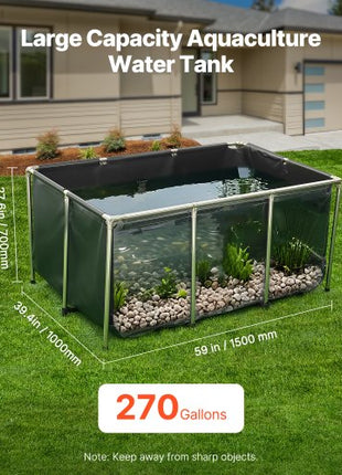 Canvas Fish Pond, 270 Gal Above Ground Fish Pond, PVC Koi Tank with Clear Viewing Panel, Rectangular Goldfish Tank with Stainless Steel Frame & Drain Valve, for Breeding Koi, Irrigation(Black)