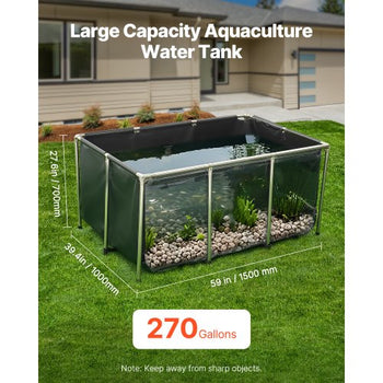 Canvas Fish Pond, 270 Gal Above Ground Fish Pond, PVC Koi Tank with Clear Viewing Panel, Rectangular Goldfish Tank with Stainless Steel Frame & Drain Valve, for Breeding Koi, Irrigation(Black)