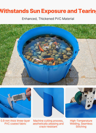 Canvas Fish Pond, 448.8 Gal Capacity Above Ground Fish Pond, Foldable PVC Koi Tank, Round Goldfish Tank with Stable Frame and Drain Valve, for Aquaculture, Koi Breeding, and Irrigation (Blue)