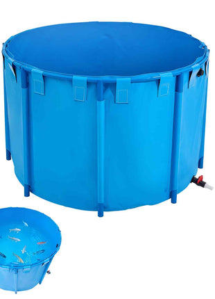 Canvas Fish Pond, 448.8 Gal Capacity Above Ground Fish Pond, Foldable PVC Koi Tank, Round Goldfish Tank with Stable Frame and Drain Valve, for Aquaculture, Koi Breeding, and Irrigation (Blue)