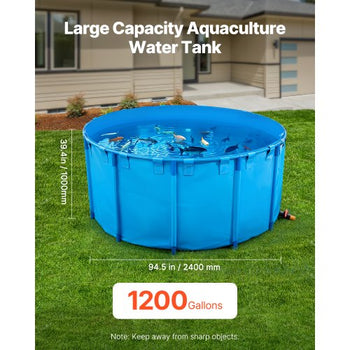 Canvas Fish Pond, 1320 Gal Capacity Above Ground Fish Pond, Foldable PVC Koi Tank, Round Goldfish Tank with Stable Frame and Drain Valve, for Aquaculture, Koi Breeding, and Irrigation (Blue)
