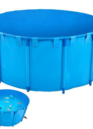 Canvas Fish Pond, 1320 Gal Capacity Above Ground Fish Pond, Foldable PVC Koi Tank, Round Goldfish Tank with Stable Frame and Drain Valve, for Aquaculture, Koi Breeding, and Irrigation (Blue)